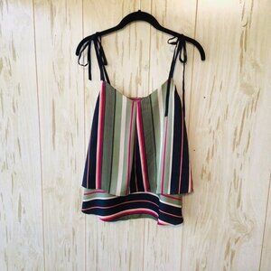 NEW Banana Republic Striped Overlay Tie Straps Camisole Top XS